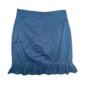 J Crew Navy Blue Ruffle Hem Cotton Blend Skirt Size 0 Office Academia Career